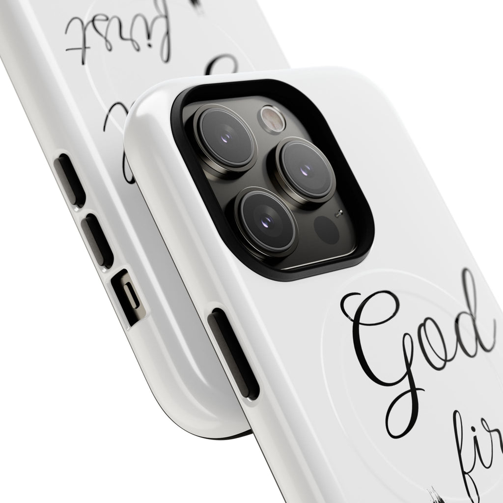 God First Phone Case — White Tough Magnetic Christian iPhone Cover