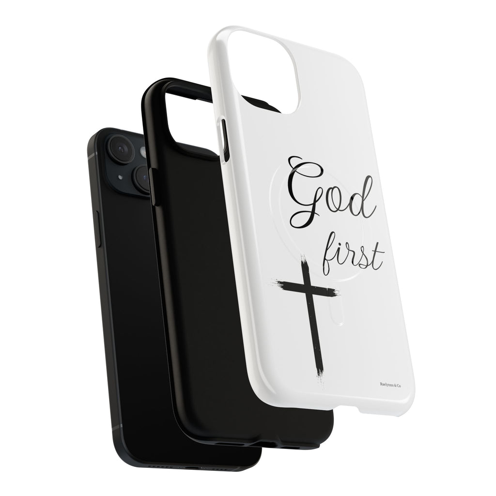 God First Phone Case — White Tough Magnetic Christian iPhone Cover