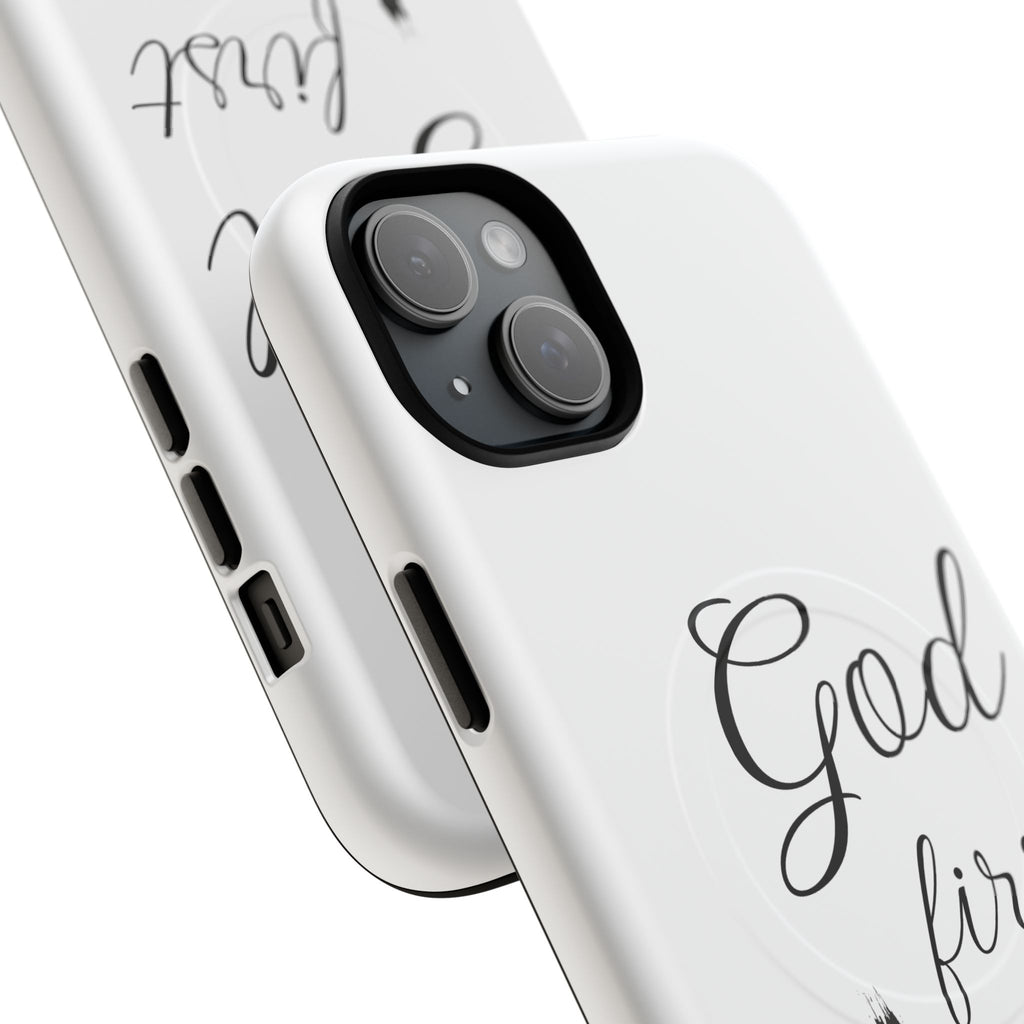 God First Phone Case — White Tough Magnetic Christian iPhone Cover