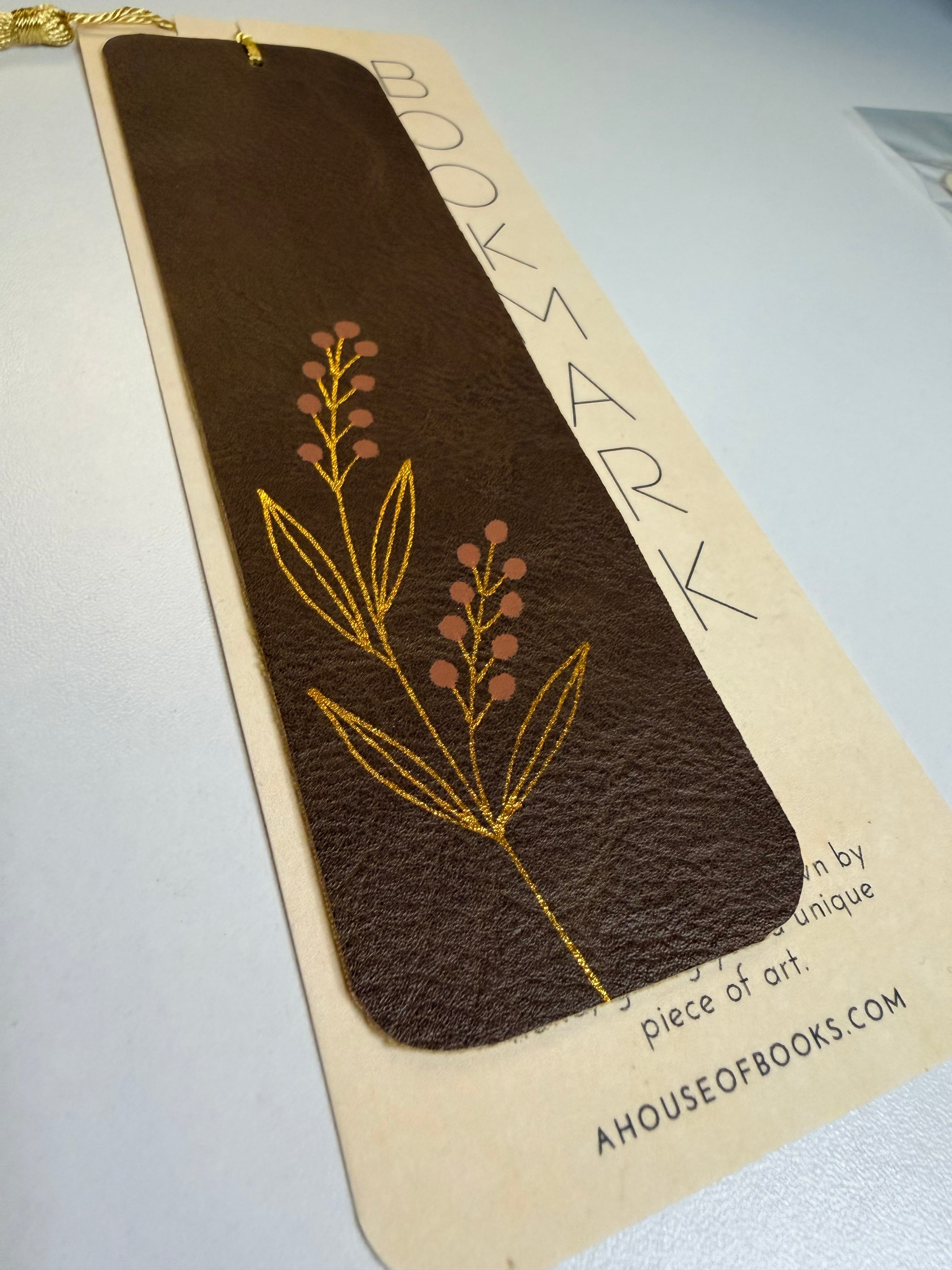Floral Faux Leather Tassel Bookmarks