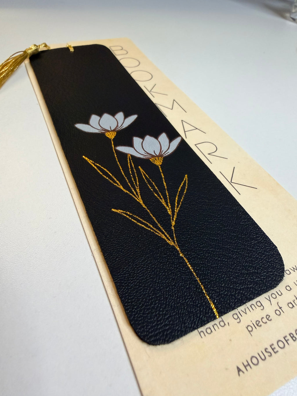 Floral Faux Leather Tassel Bookmarks