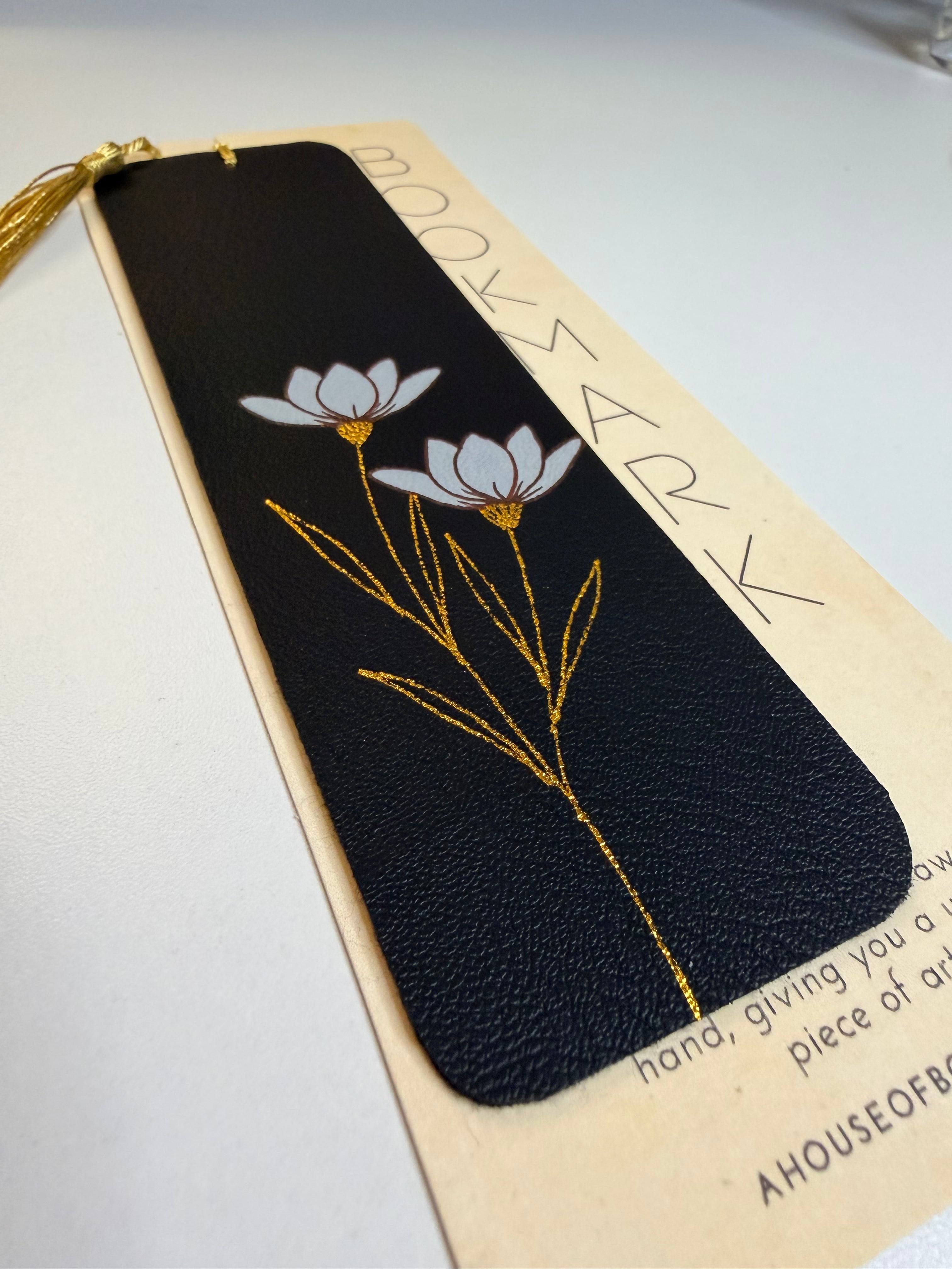 Floral Faux Leather Tassel Bookmarks