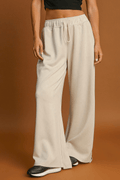 Apricot Loop Drawstring Elastic Waistband Casual Wide Leg Pants - Raelynns&Co