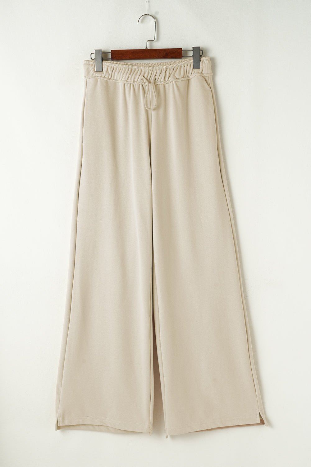 Apricot Loop Drawstring Elastic Waistband Casual Wide Leg Pants - Raelynns&Co