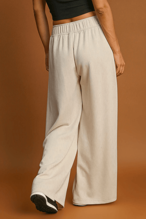 Apricot Loop Drawstring Elastic Waistband Casual Wide Leg Pants - Raelynns&Co