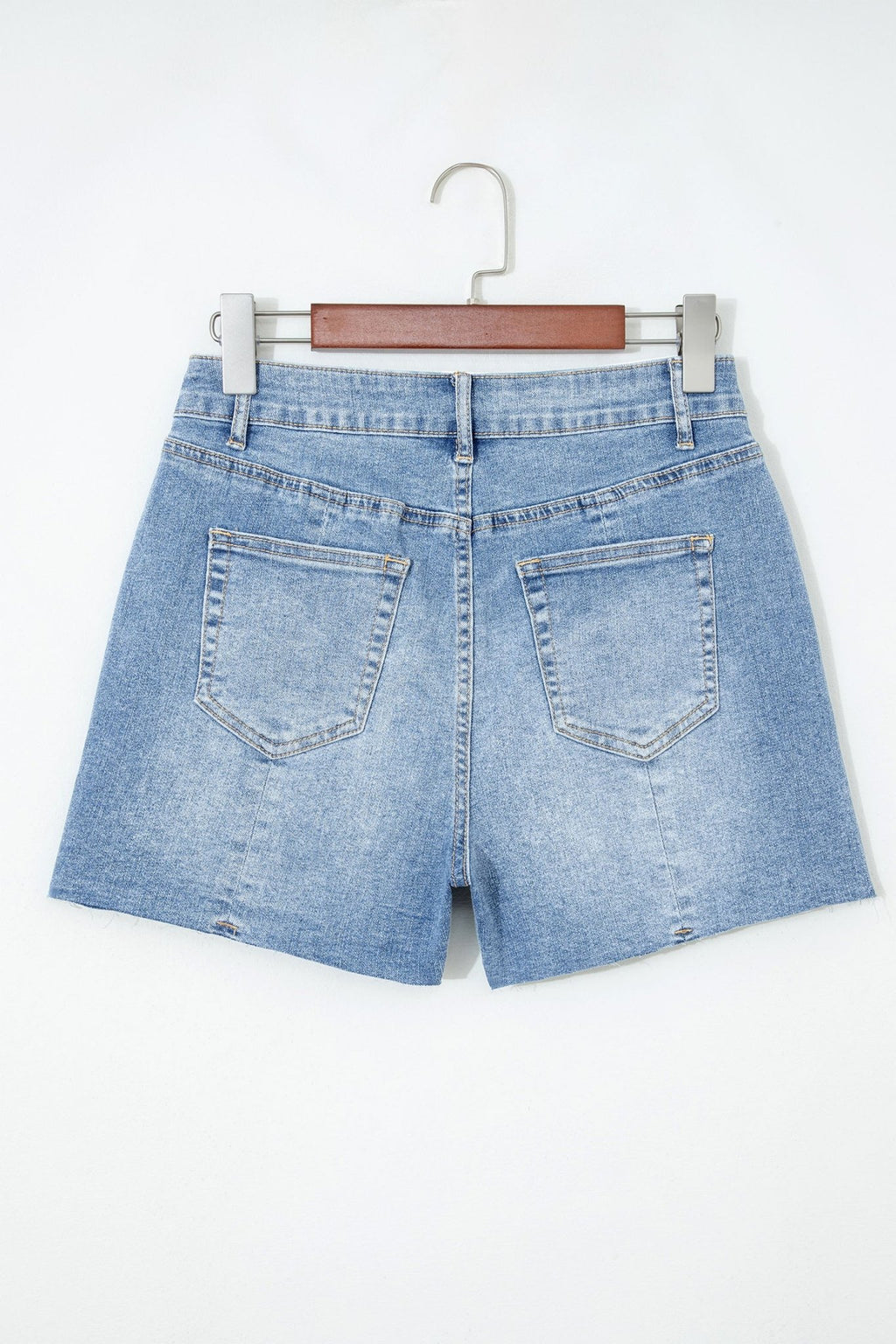 Beau Blue Acid Wash Raw Hem Denim Shorts - Raelynns&Co