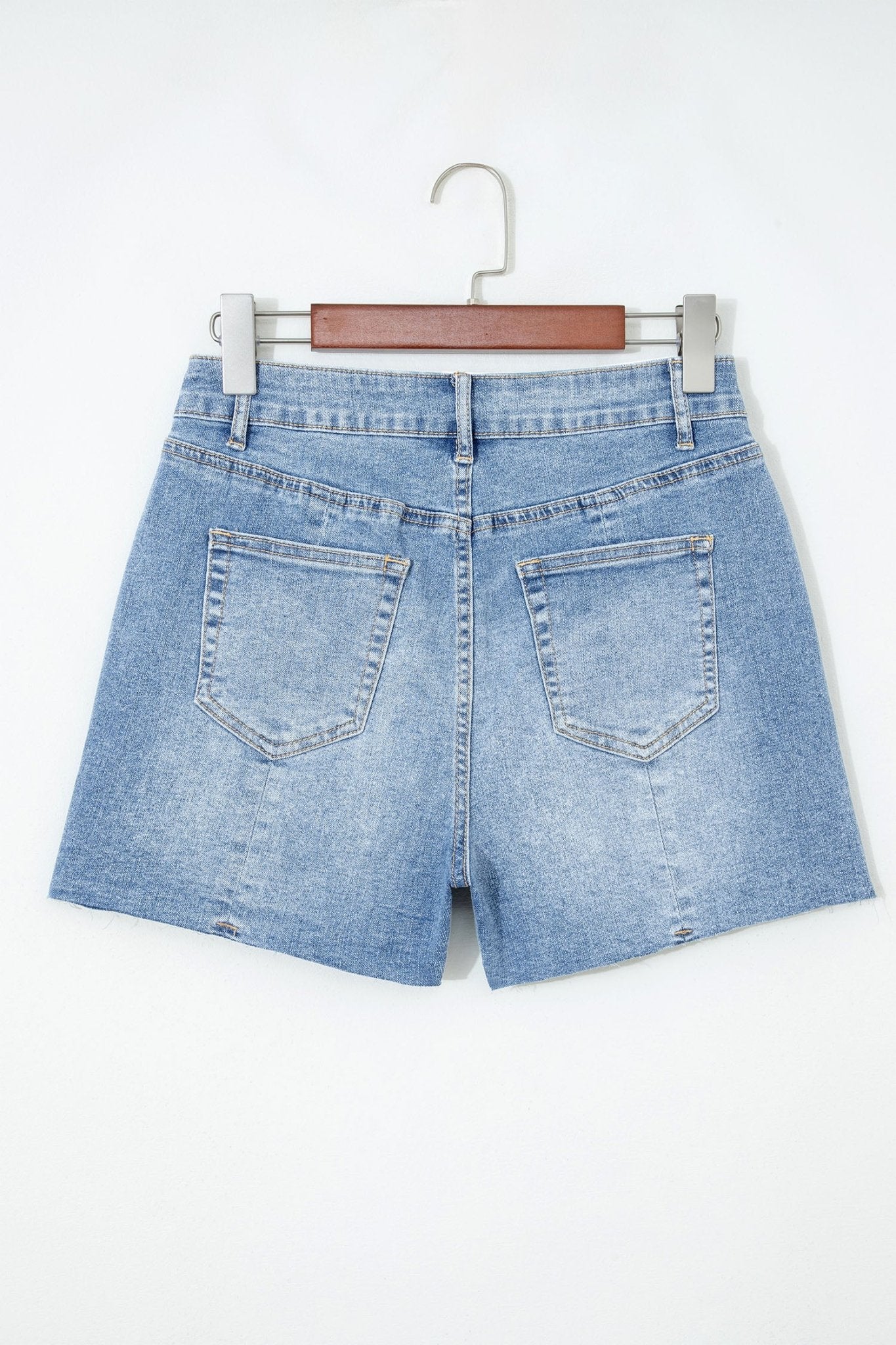 Beau Blue Acid Wash Raw Hem Denim Shorts - Raelynns&Co