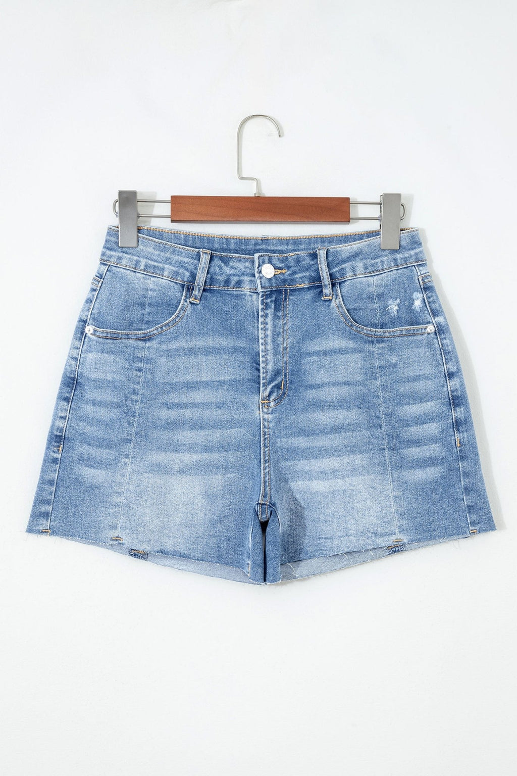 Beau Blue Acid Wash Raw Hem Denim Shorts - Raelynns&Co