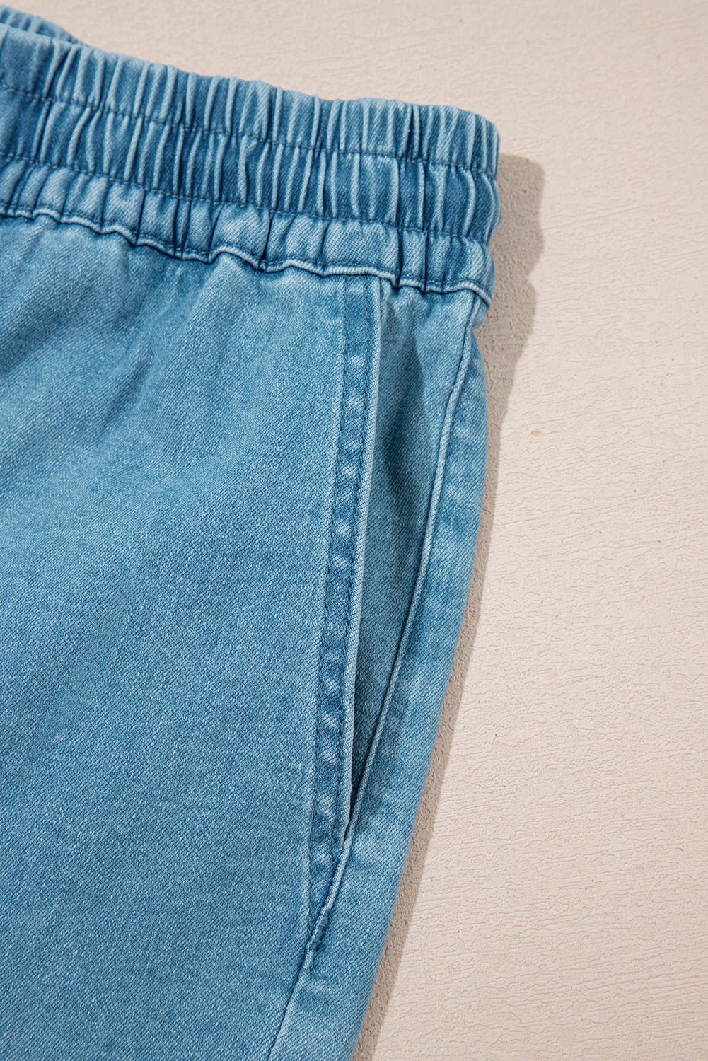 Beau Blue Contrast Drawstring Elastic Waistband Denim Shorts - Raelynns&Co