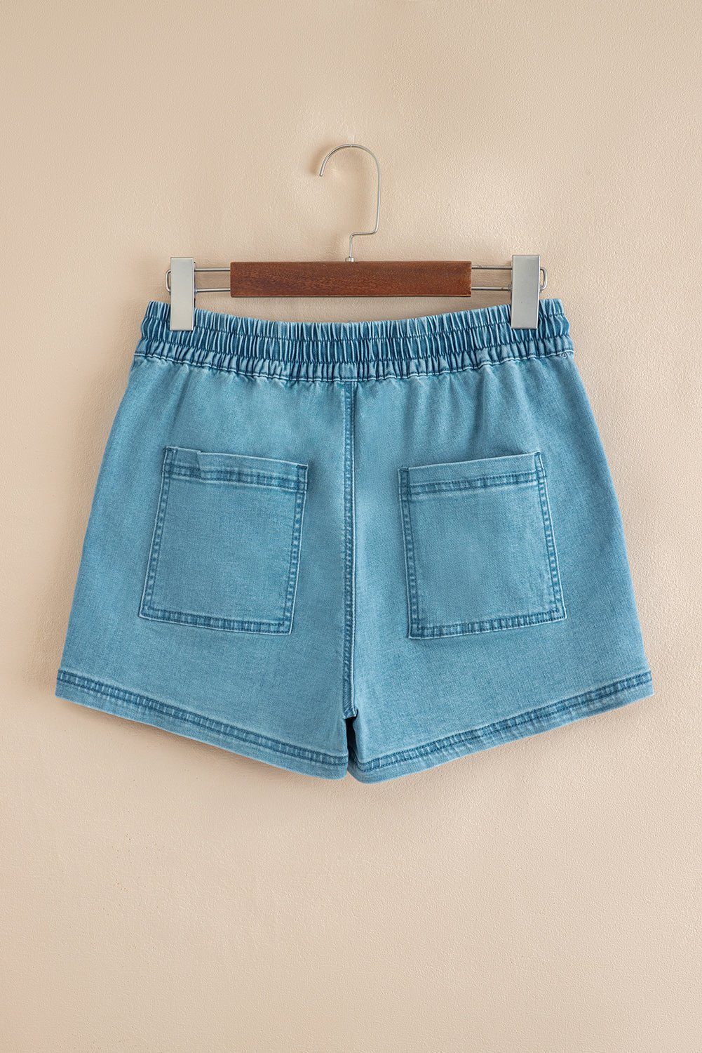 Beau Blue Contrast Drawstring Elastic Waistband Denim Shorts - Raelynns&Co