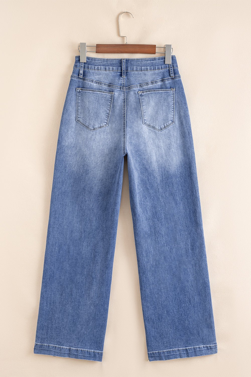 Beau Blue Tailored Center Seam Detail Straight Loose High Rise Jeans - Raelynns&Co