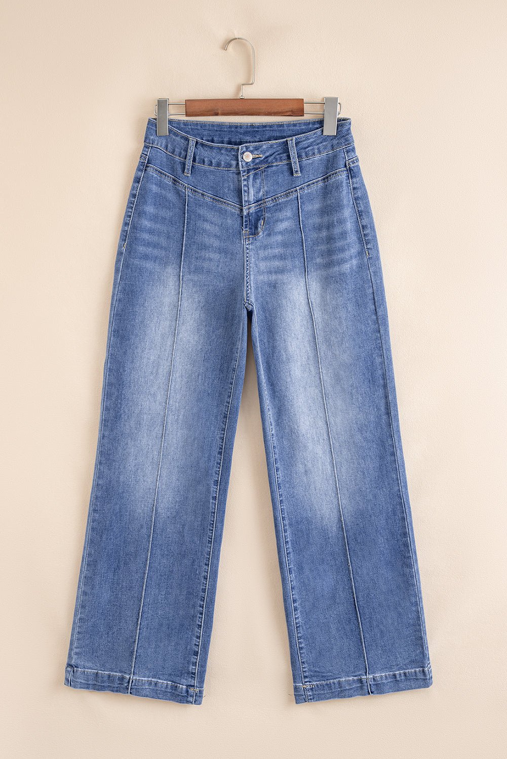 Beau Blue Tailored Center Seam Detail Straight Loose High Rise Jeans - Raelynns&Co