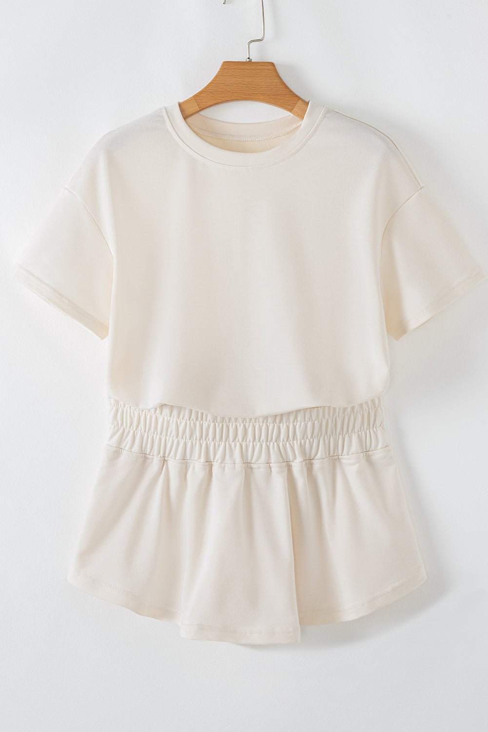 Beige 2pcs Cropped Tee and Ruffle High Waist Skort Set - Raelynns&Co