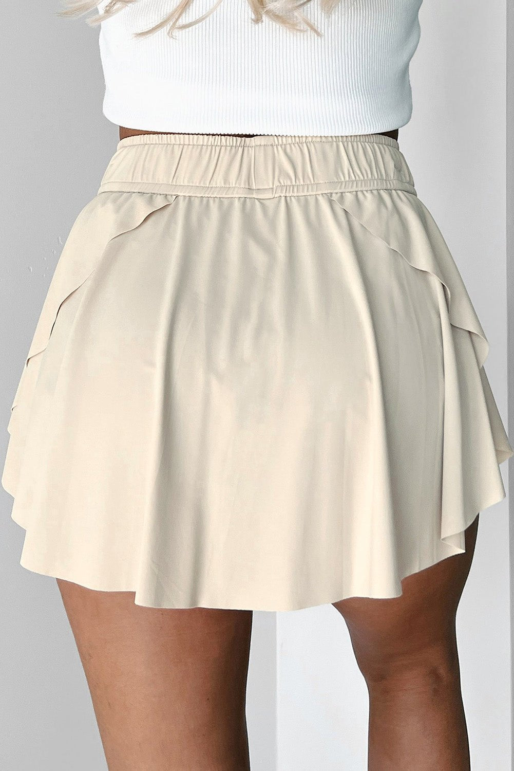 Beige Drawstring Elastic Waistband Lined Tennis Skorts - Raelynns&Co