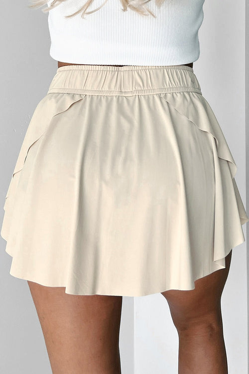 Beige Drawstring Elastic Waistband Lined Tennis Skorts - Raelynns&Co