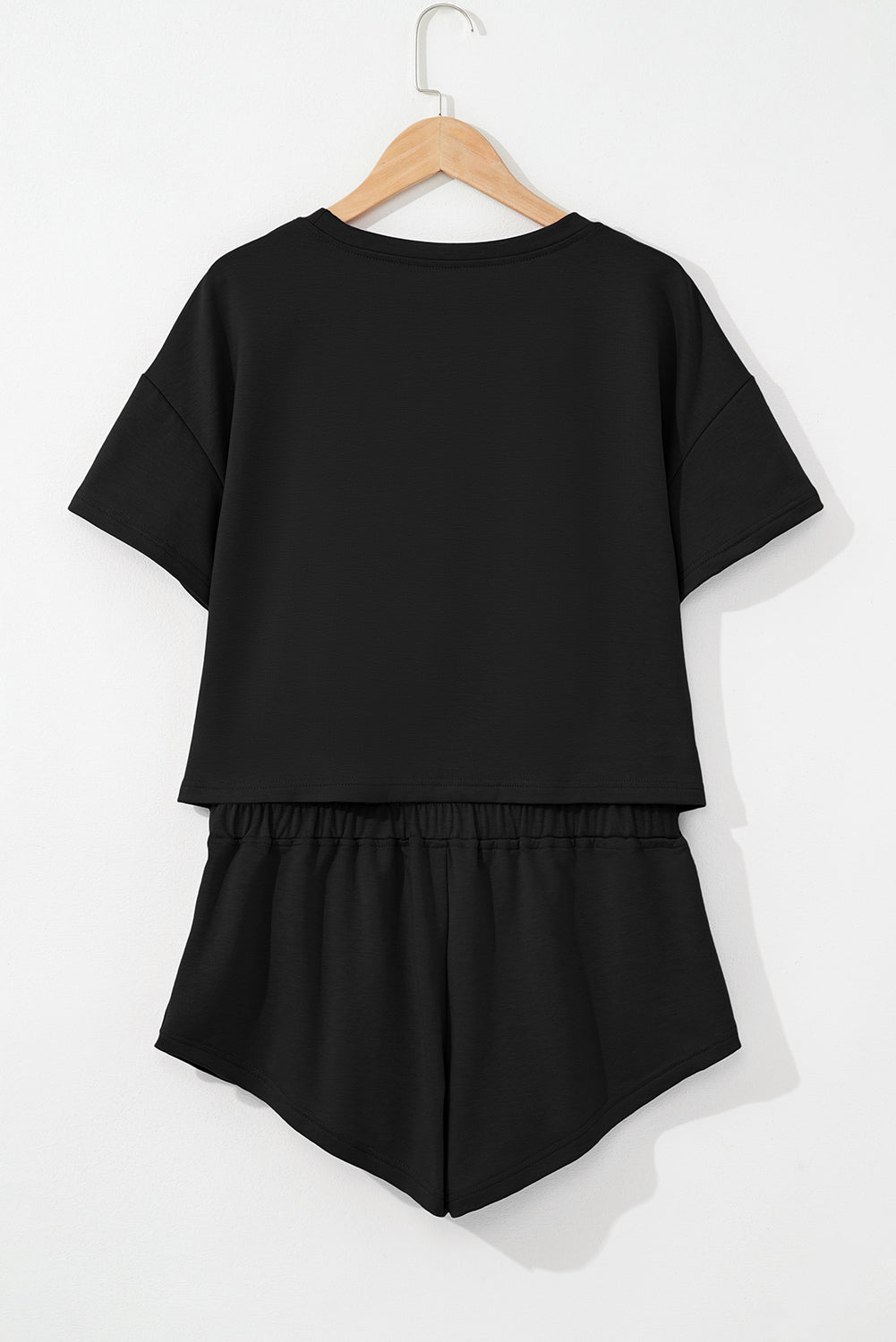 Black 2pcs Cropped Tee and Ruffle High Waist Skort Set - Raelynns&Co