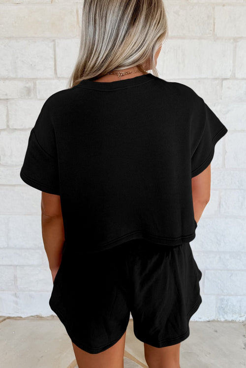 Black 2pcs Cropped Tee and Ruffle High Waist Skort Set - Raelynns&Co