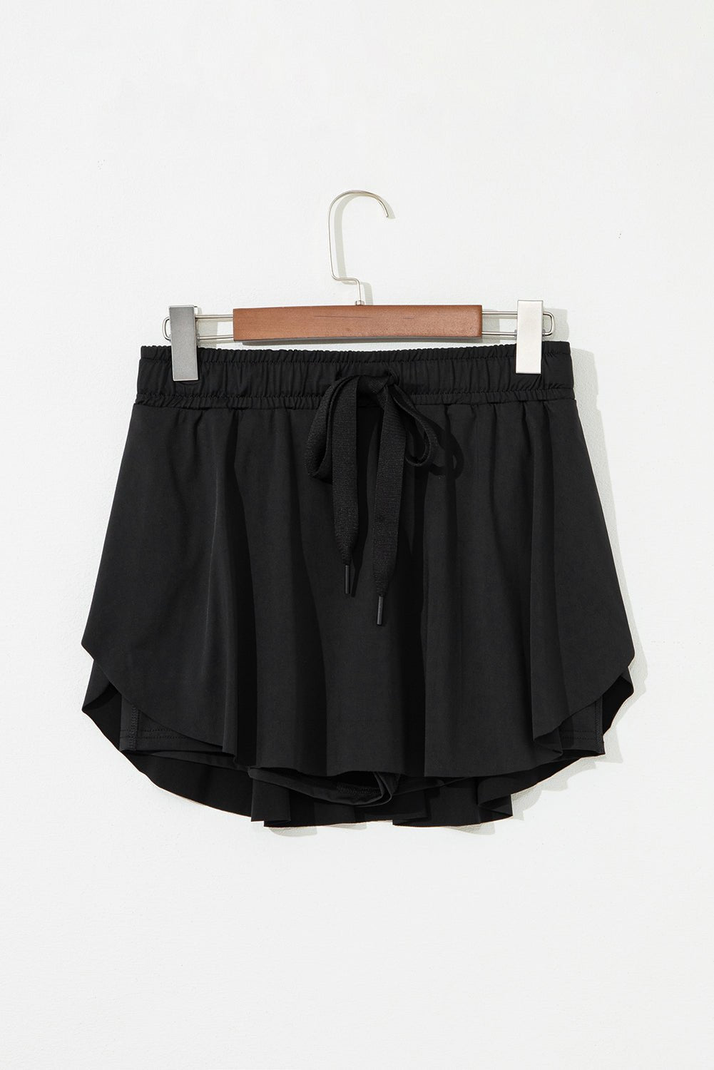 Black Drawstring Elastic Waistband Lined Tennis Skorts - Raelynns&Co
