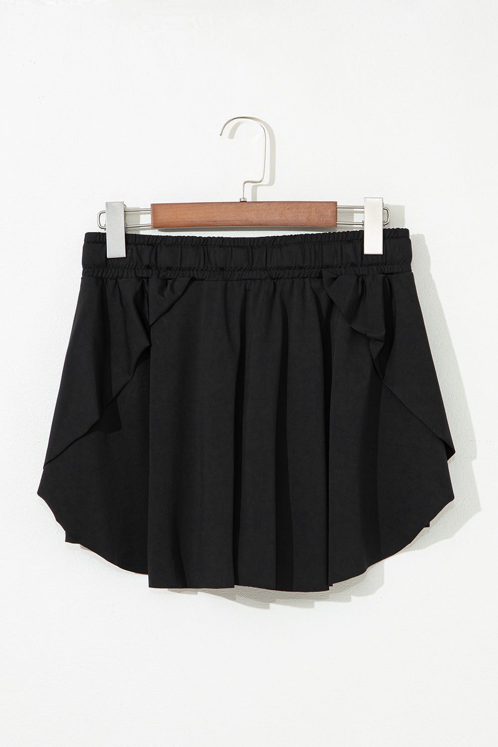 Black Drawstring Elastic Waistband Lined Tennis Skorts - Raelynns&Co