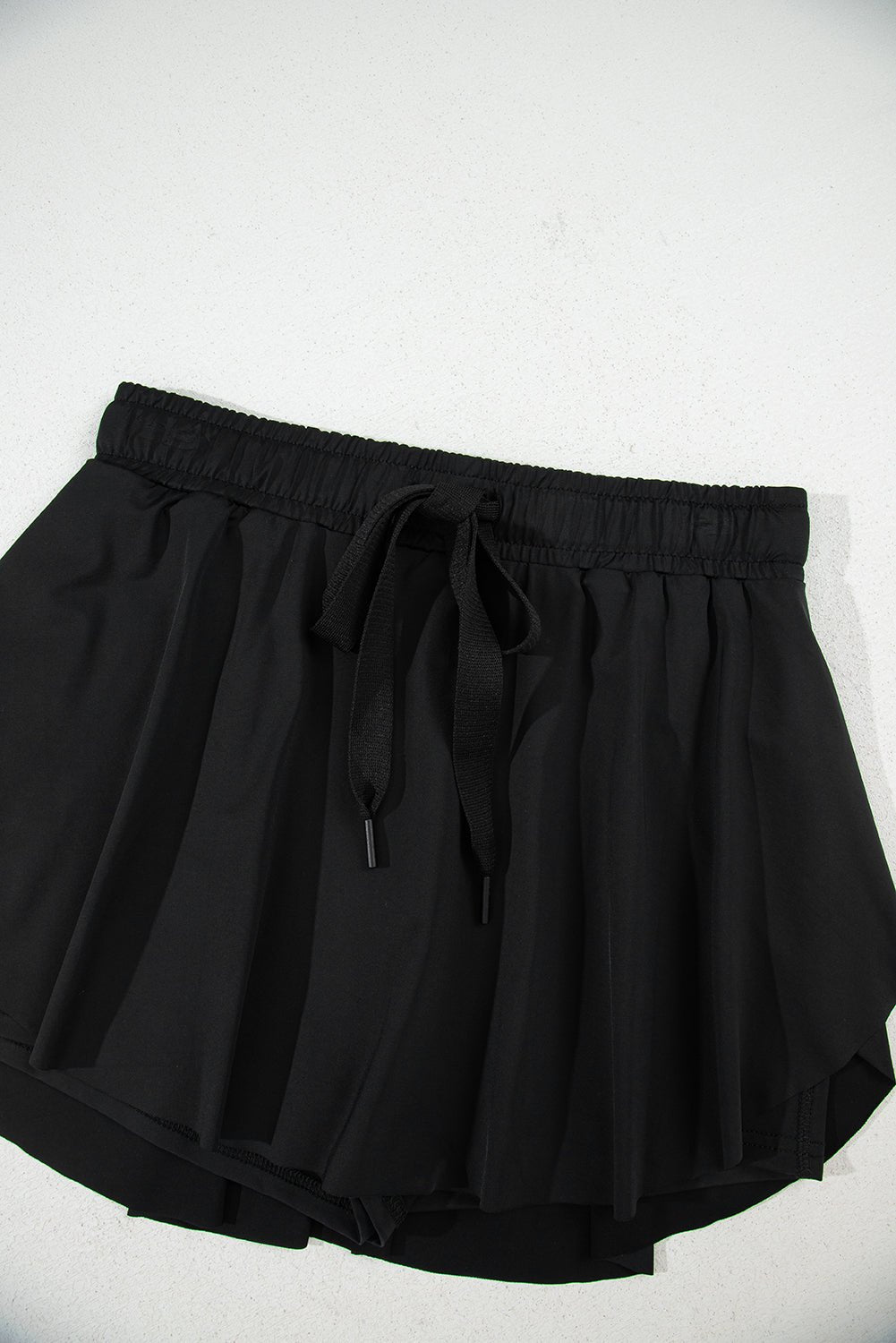 Black Drawstring Elastic Waistband Lined Tennis Skorts - Raelynns&Co
