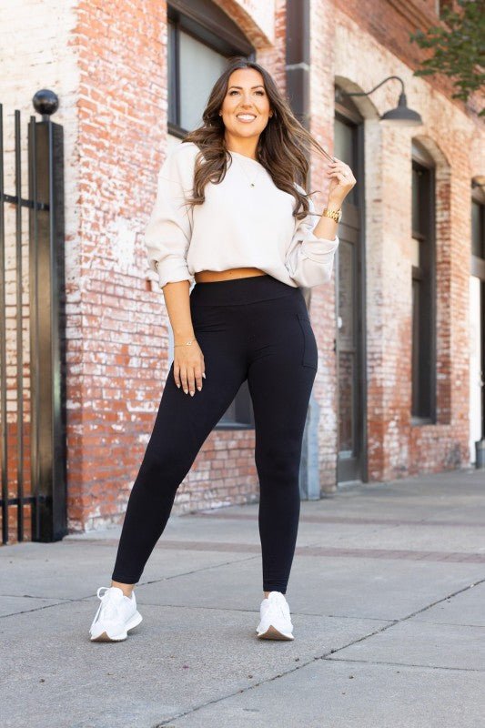 Black Full Length Leggings with Pockets - RaeLynns Boutique