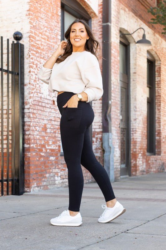 Black Full Length Leggings with Pockets - RaeLynns Boutique