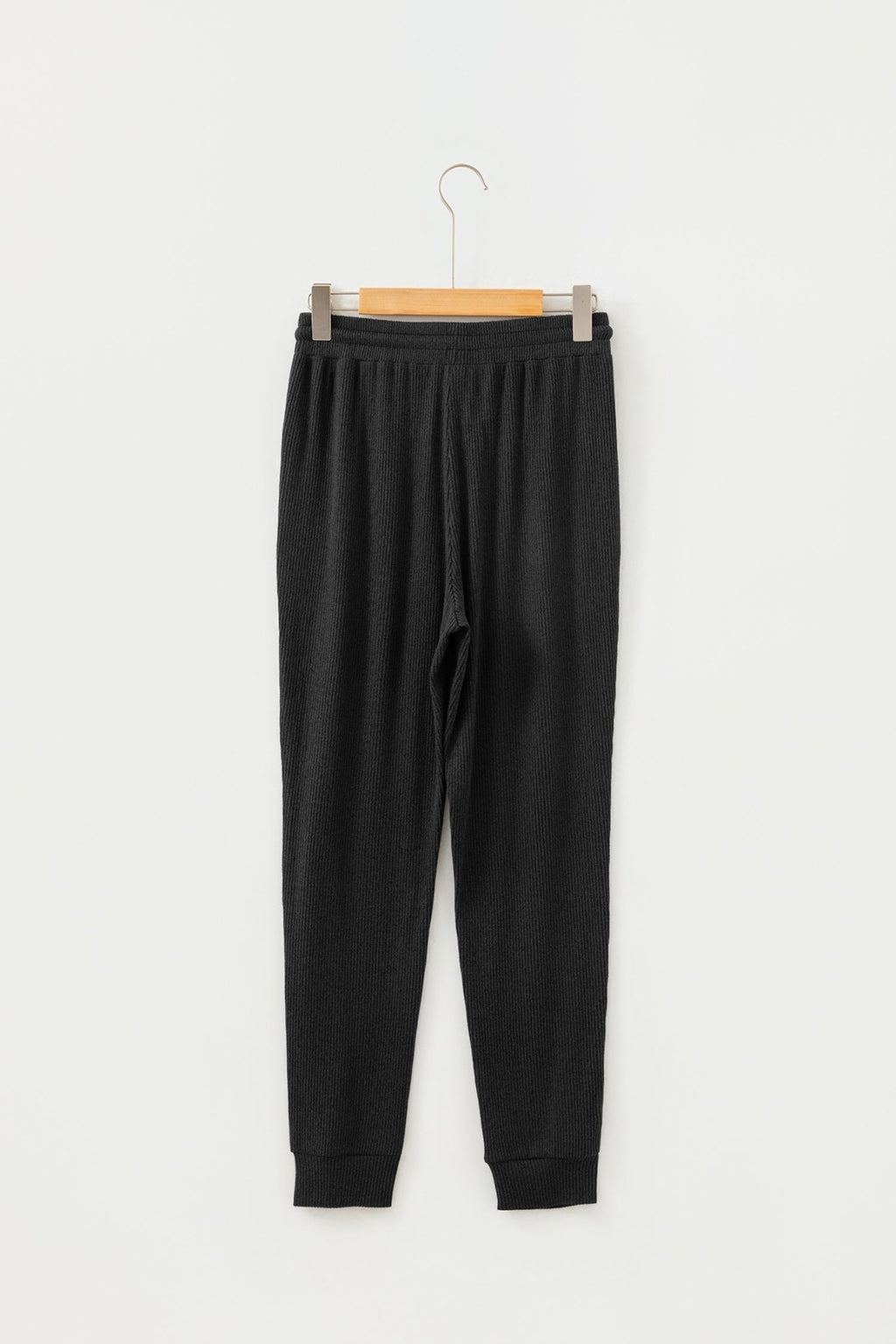 Black Ribbed Drawstring Active Jogger Pants - Raelynns&Co