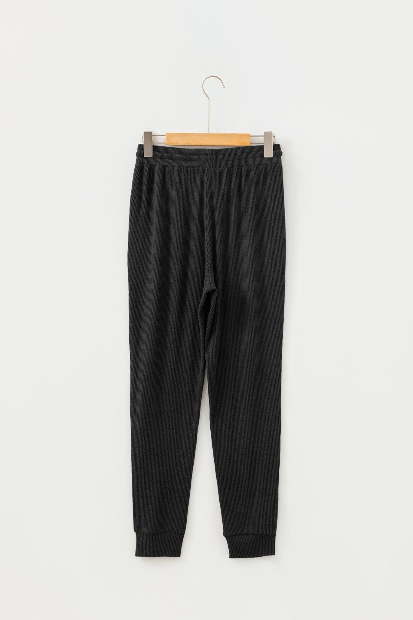 Black Ribbed Drawstring Active Jogger Pants - Raelynns&Co