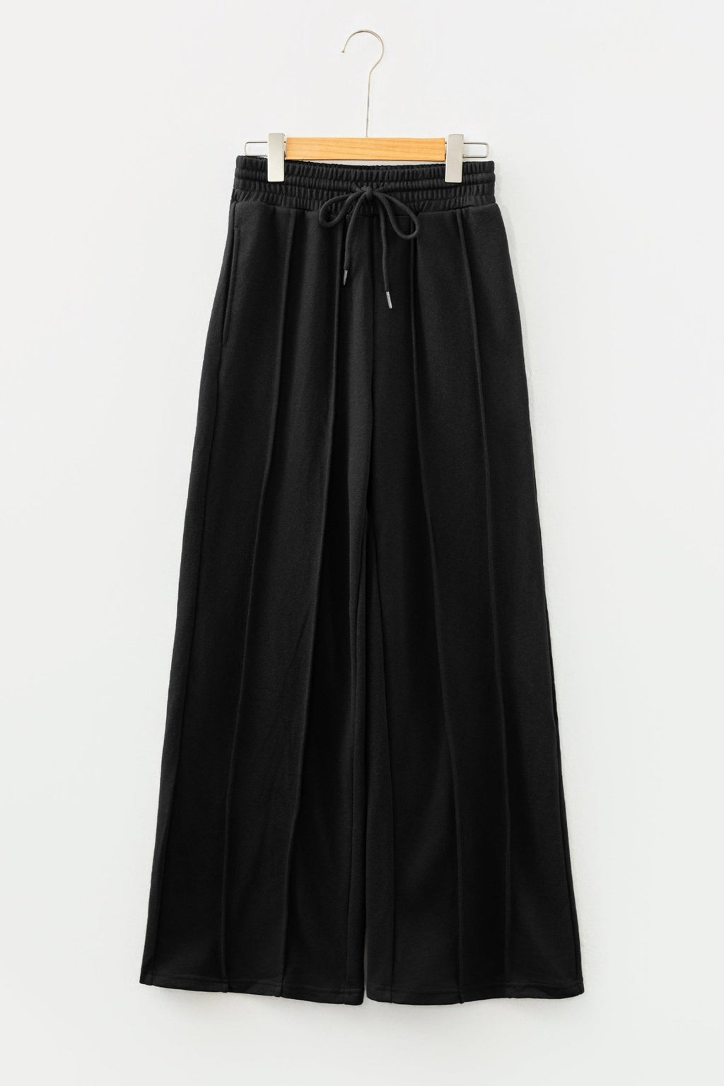 Black Seamed Drawstring High Waist Wide Leg Sweatpants - Raelynns&Co