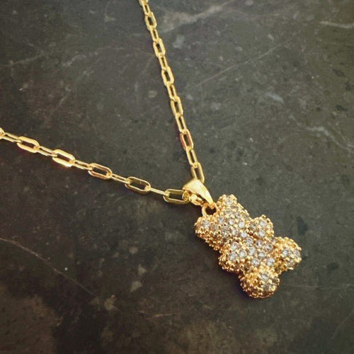 Bling Bear Pendant Necklace - Paved Teddy Bear Pen - RaeLynns Boutique