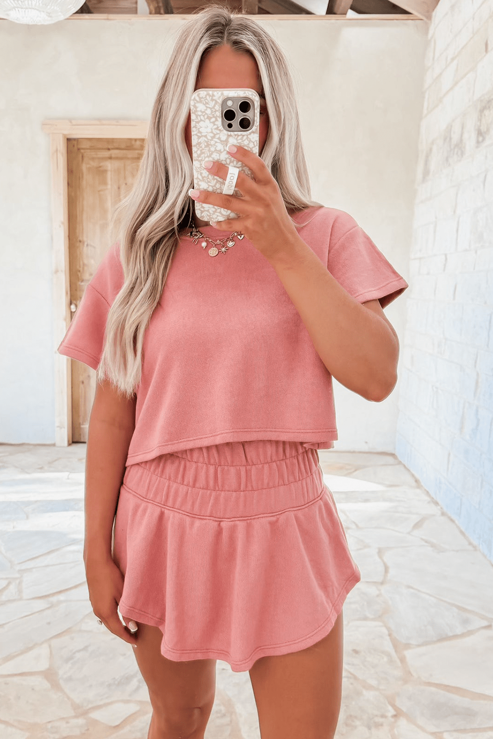Blossom 2pcs Cropped Tee and Ruffle High Waist Skort Set - Raelynns&Co