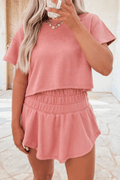 Blossom 2pcs Cropped Tee and Ruffle High Waist Skort Set - Raelynns&Co
