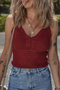 Burgundy Cable Knit Pointelle V Neck Sweater Vest - RaeLynns Boutique