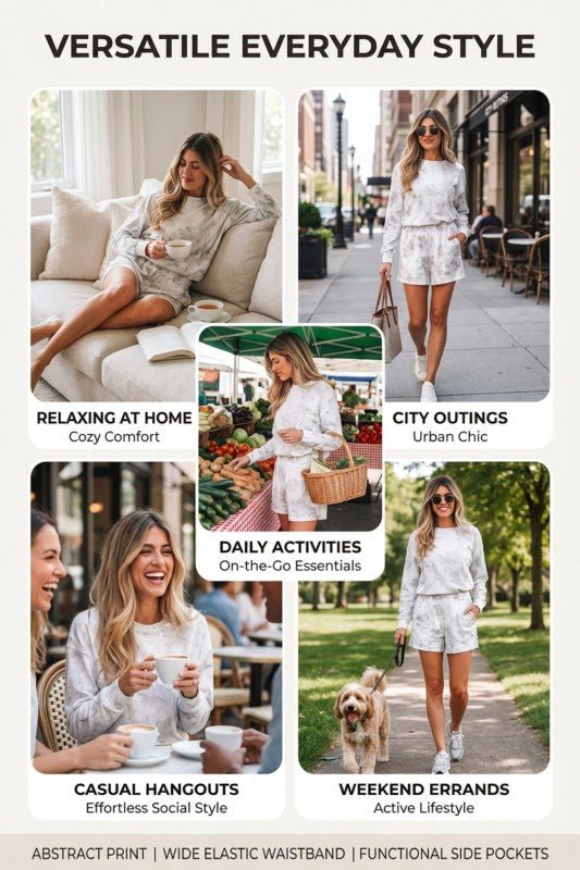 Camo Abstract Top and Elastic Waist Short Set - RaeLynns Boutique