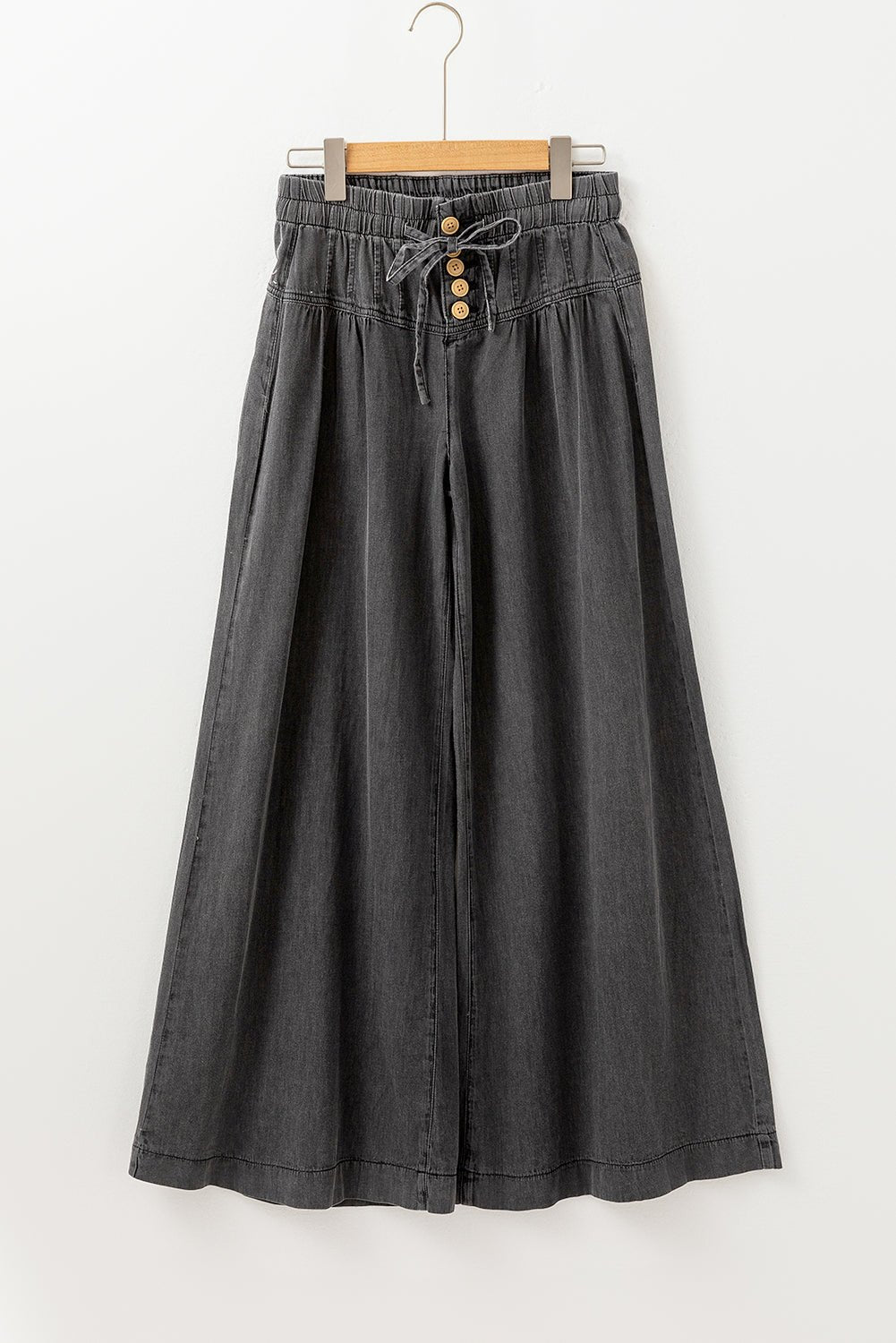 Carbon Grey Mineral Wash Button Fly Waist Wide Leg Jeans - Raelynns&Co