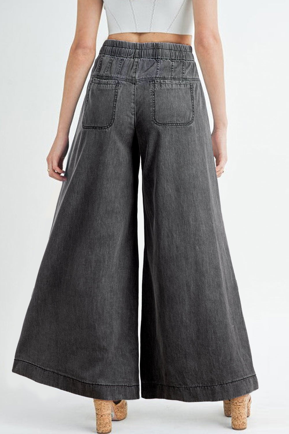 Carbon Grey Mineral Wash Button Fly Waist Wide Leg Jeans - Raelynns&Co