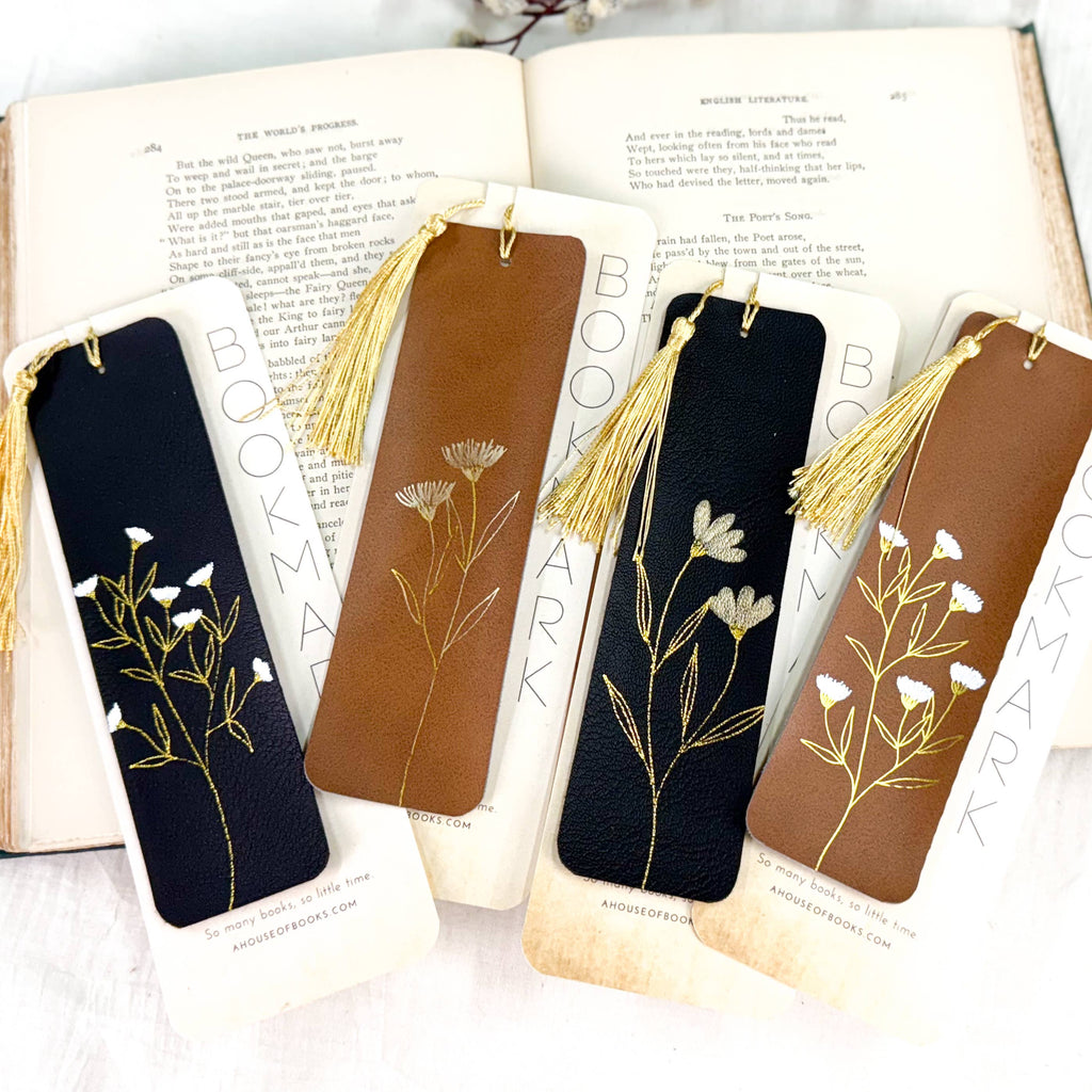 Floral Faux Leather Tassel Bookmarks