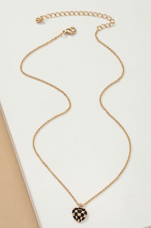 Checker Heart Pendant Necklace - RaeLynns Boutique