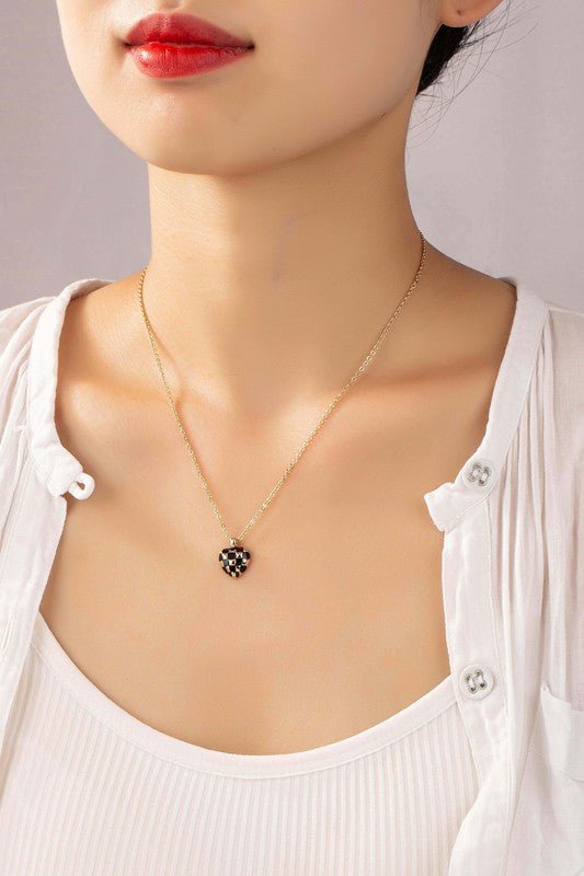 Checker Heart Pendant Necklace - RaeLynns Boutique