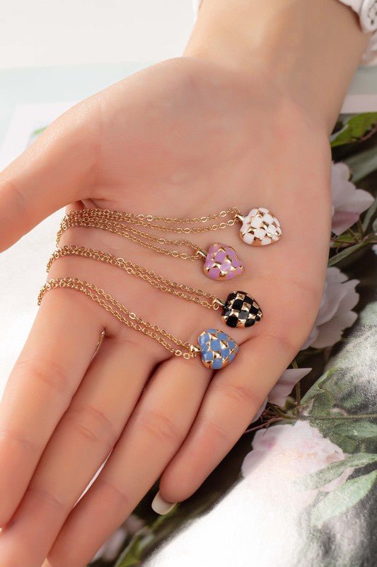 Checker Heart Pendant Necklace - RaeLynns Boutique