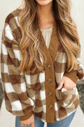 Checker Sherpa Button - Up Pocketed Cardigan - RaeLynns Boutique