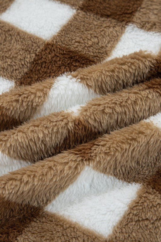 Checker Sherpa Button - Up Pocketed Cardigan - RaeLynns Boutique