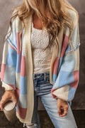 Checkered Drop Shoulder Seam Open Front Cardigan - RaeLynns Boutique