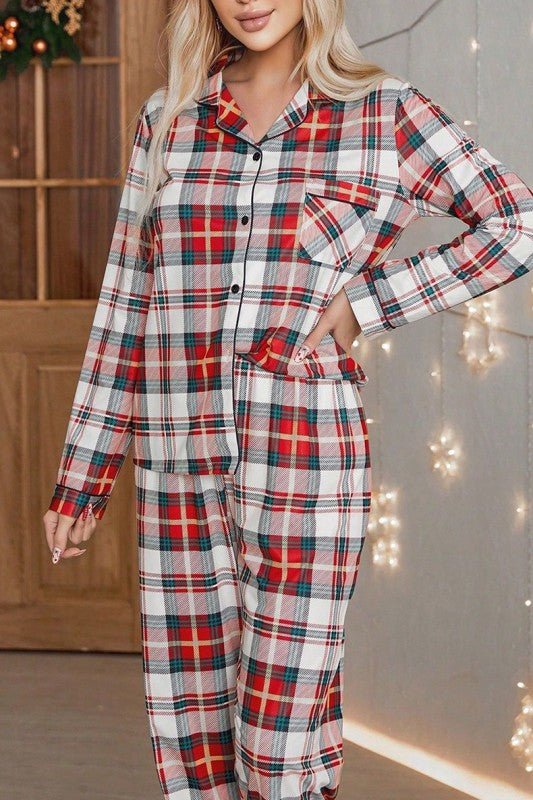 Christmas Plaid Two Piece Long Sleeve Pajamas Set - RaeLynns Boutique