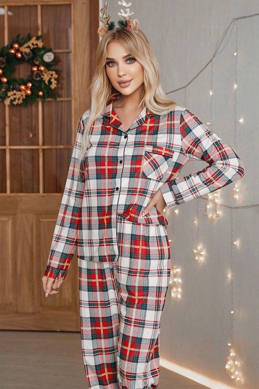 Christmas Plaid Two Piece Long Sleeve Pajamas Set - RaeLynns Boutique