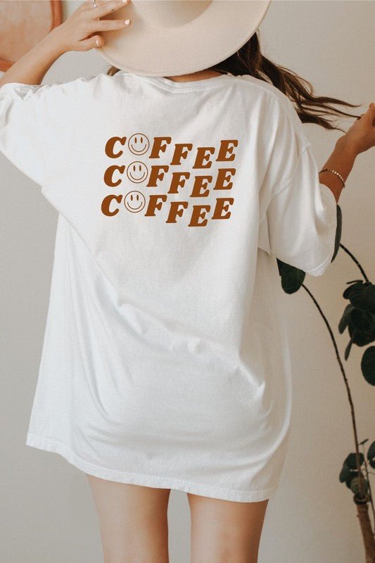 Coffee Coffee Coffee Smiley Face Graphic Tee - RaeLynns Boutique