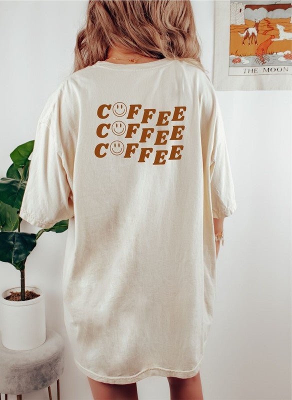 Coffee Coffee Coffee Smiley Face Graphic Tee - RaeLynns Boutique