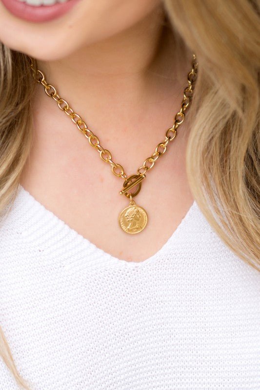 Coin Accent Chain Necklace - RaeLynns Boutique