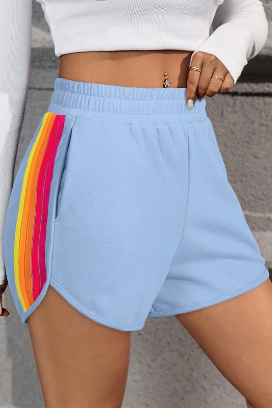 Color Block Elastic High Waist Active Shorts - Raelynns&Co