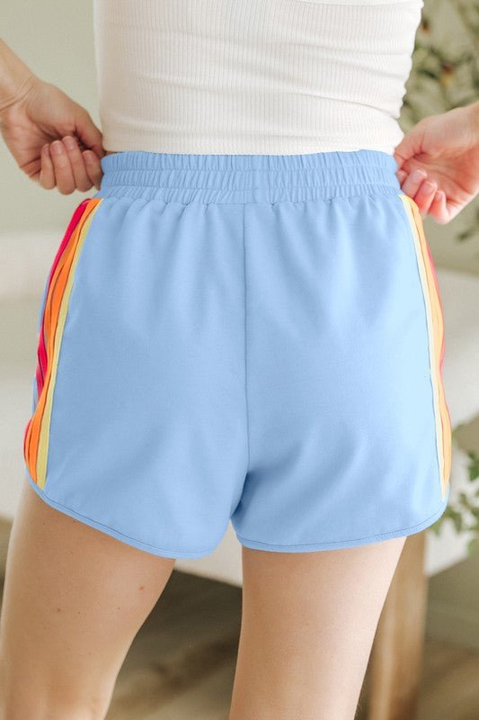 Color Block Elastic High Waist Active Shorts - Raelynns&Co